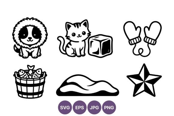 Black and White Animal Icons for Embroidery