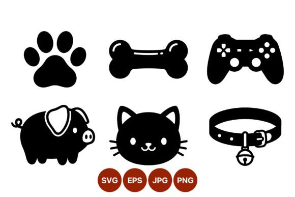 Black Silhouette Paw Bone Cat Pig Icons Review