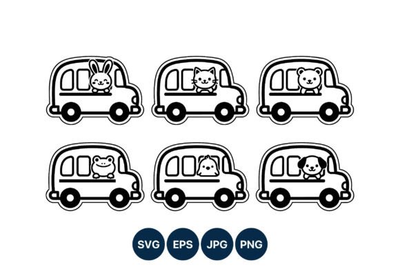 Cartoon Cars with Cute Animals Line Art Review