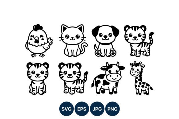 Cute Baby Animals Line Art Vector Set Review