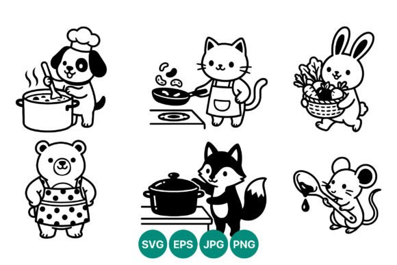 Cute Black White Animal Cooking Vector Review