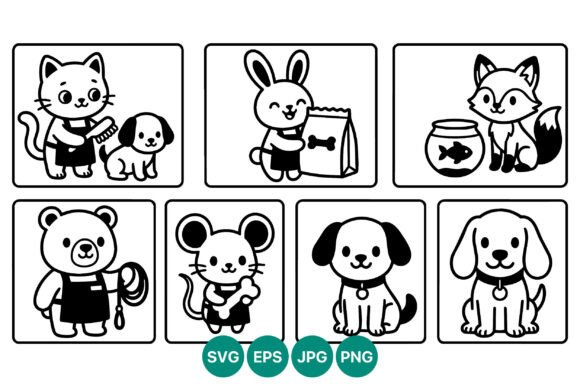 Cute Cartoon Animals Black White Vector Review