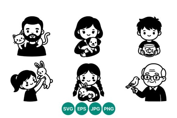 Family Members Holding Pets Vector Art Review