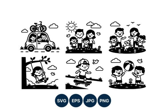 Happy Family Playing Outdoors Vector Review