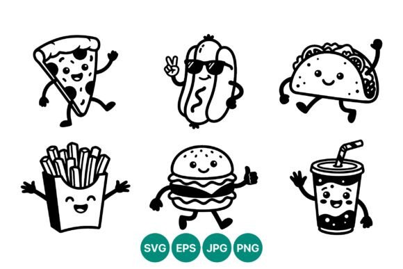 Happy Fast Food Characters Black and White Embroidery Review