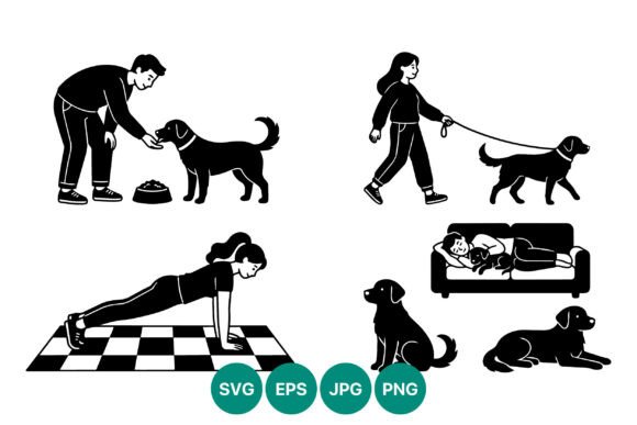 Man and Woman with Dogs Vector Art Review