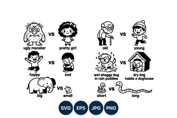 Opposite Pairs Cartoon Black and White Review