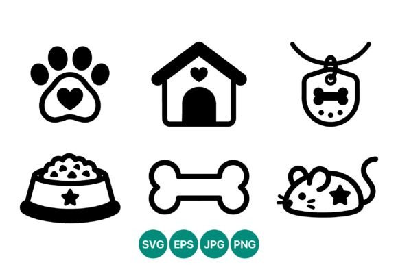Pet Icon Set Black White Vector Review