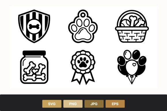 Pet Paw Bone Icons Black White Vector Review