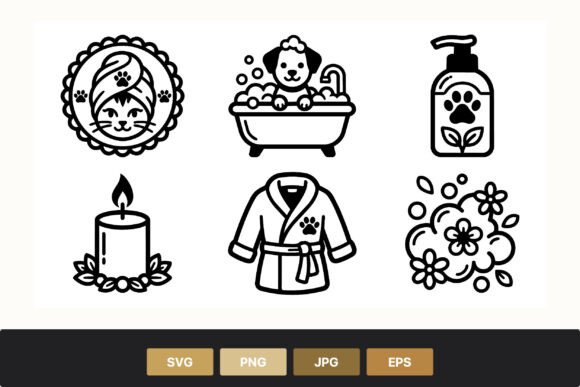 Pet Spa Black and White Icon Set Review