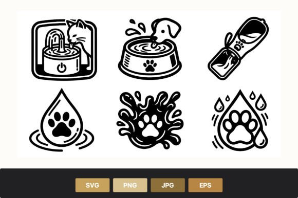 Pet Water Bowl Icons Black White Review