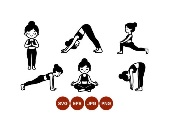 Yoga Woman Poses Set Vector Black White Review